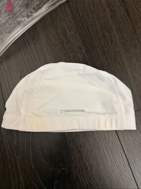 Caribbean White Swim Cap with Subtle Logo